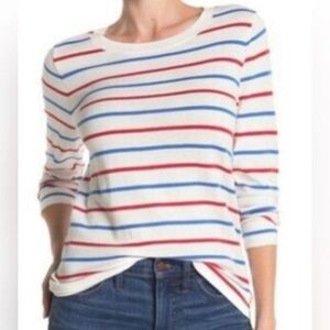 NWT J CREW Women’s Stripe Print Sweater Ivory Red Blue Size Small
